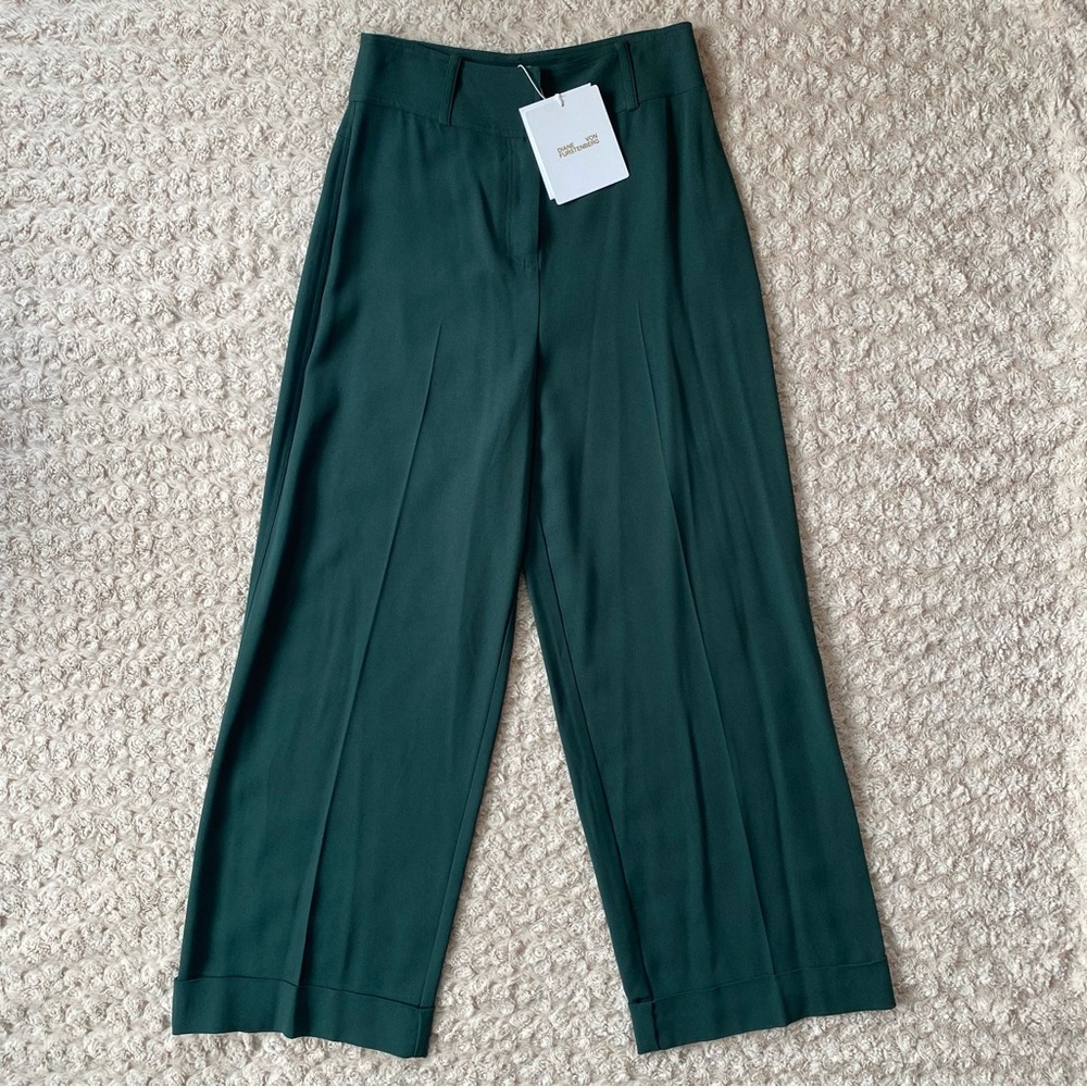 DVF High Waisted Trouser Pants Culotte Hunter Green